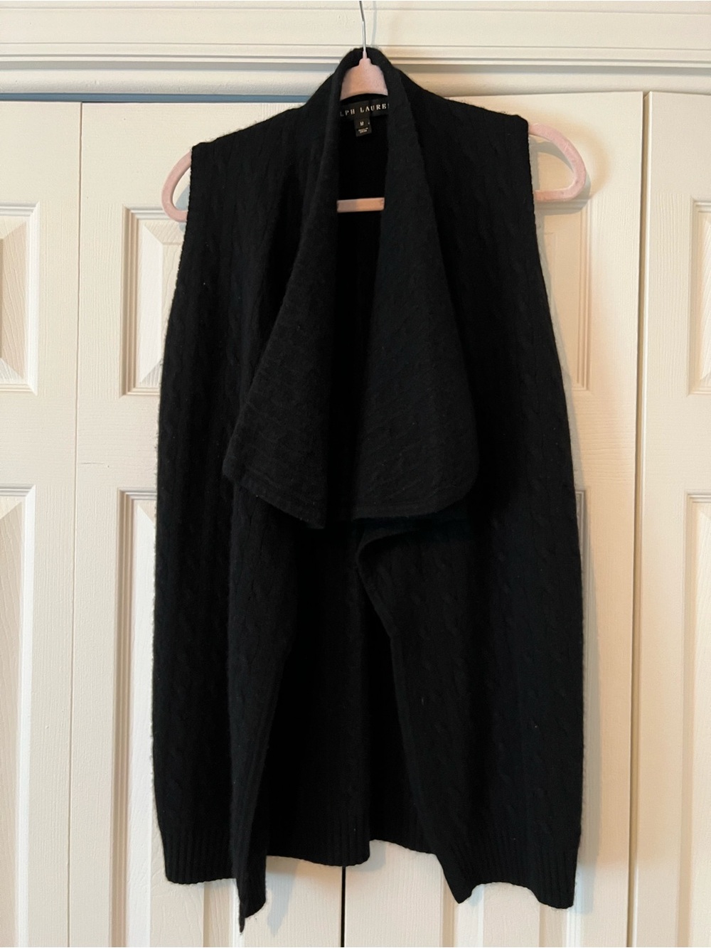 Ralph Lauren Black Label Cashmere  Open-Front Cable Knit Women's Sweater Vest